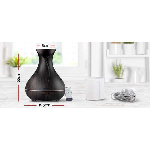 Devanti 400Ml In 1 Aroma Diffuser With Remote Control Dark Wood Diffusers