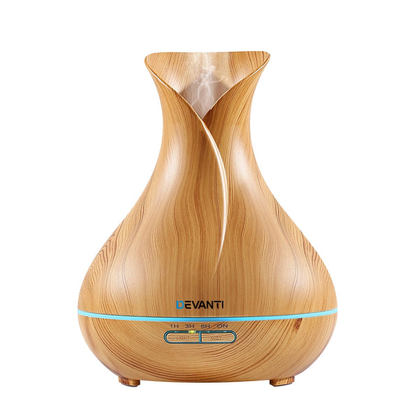 Devanti 400Ml In 1 Aroma Diffuser Remote Control Light Wood Diffusers