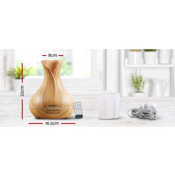 Devanti 400Ml In 1 Aroma Diffuser Remote Control Light Wood Diffusers