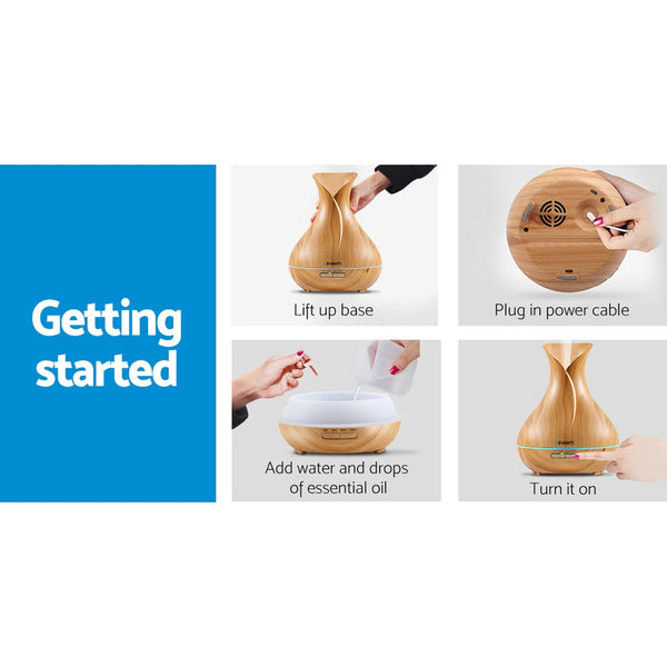 Devanti 400Ml In 1 Aroma Diffuser Remote Control Light Wood Diffusers