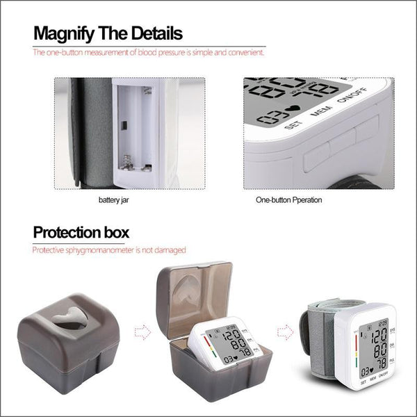 Automatic Digital Wrist Blood Pressure Monitor With Lcd Display Blood Pressure Monitoring
