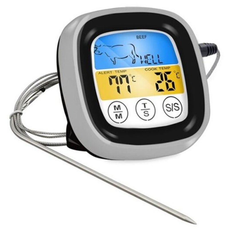 Digital Electronic Food Meat Thermometer Bbq Grill Temperature Probe Kitchen Cooking Tool With Lcd Backlight Screen Black Touch Switch Cooking Thermom
