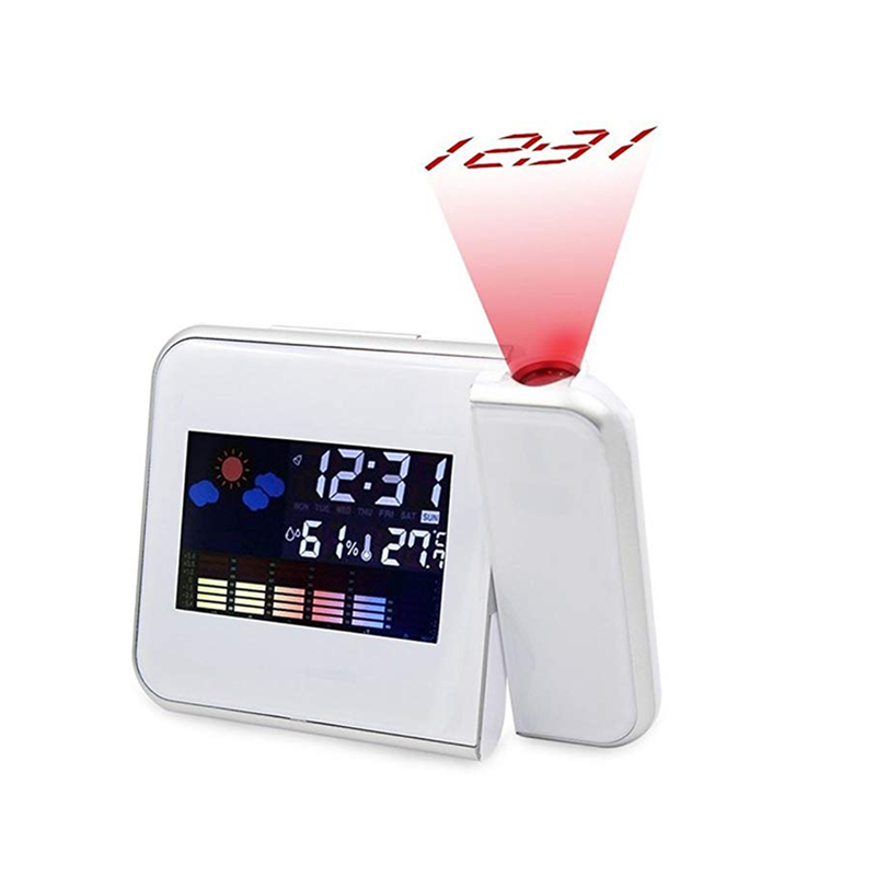 Digital Lcd Time Projector Snooze Alarm Clock Temperature Weather Humidity Led White Alarm Clocks & Clock Radios