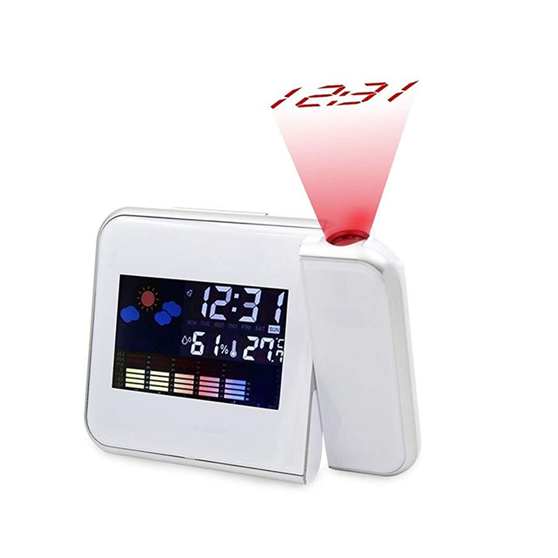 Digital Lcd Time Projector Snooze Alarm Clock Temperature Weather Humidity Led White