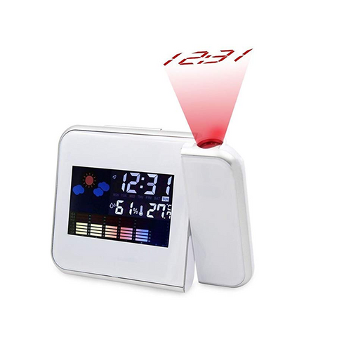 Digital Lcd Time Projector Snooze Alarm Clock Temperature Weather Humidity Led White Alarm Clocks & Clock Radios
