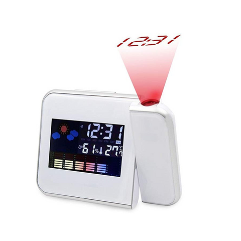 Digital Lcd Time Projector Snooze Alarm Clock Temperature Weather Humidity Led White