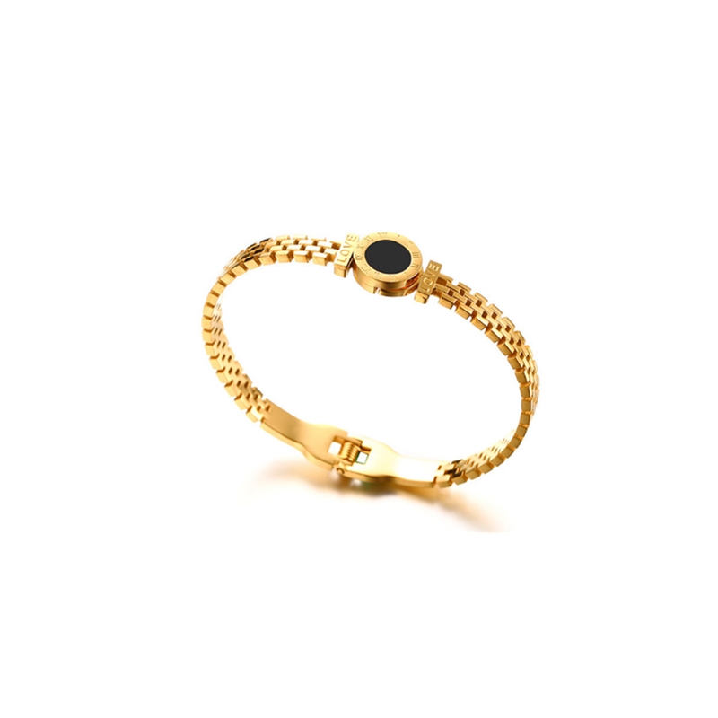 Veile Studios Digital Rome Black Hollow Round Cake Stainless Steel Bracelet Gold Bracelets