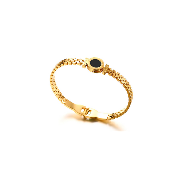 Veile Studios Digital Rome Black Hollow Round Cake Stainless Steel Bracelet Gold Bracelets