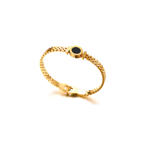 Veile Studios Digital Rome Black Hollow Round Cake Stainless Steel Bracelet Gold Bracelets