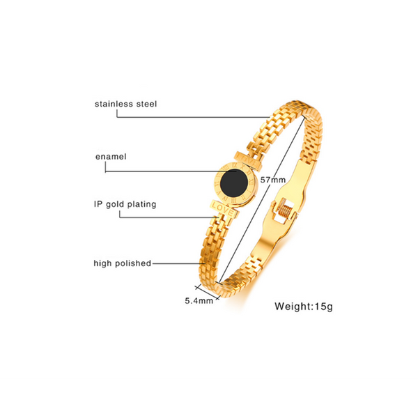 Veile Studios Digital Rome Black Hollow Round Cake Stainless Steel Bracelet Gold Bracelets