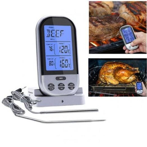 Digital Wireless Dual Probe Meat Thermometer With Led Display Platinum