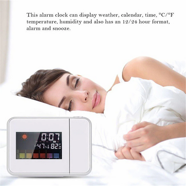 Digital Lcd Time Projector Snooze Alarm Clock Temperature Weather Humidity Led White Alarm Clocks & Clock Radios