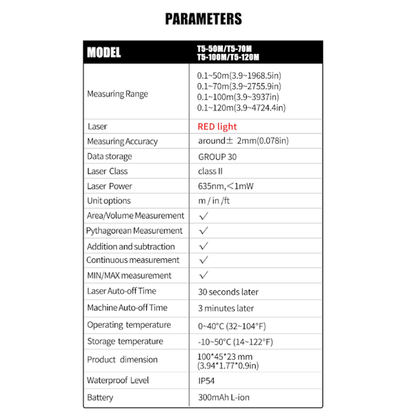Digital Rangefinder 120M Distance Meter Laser Tape Measure Laser Measuring Tools
