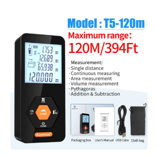 Digital Rangefinder 120M Distance Meter Laser Tape Measure Laser Measuring Tools
