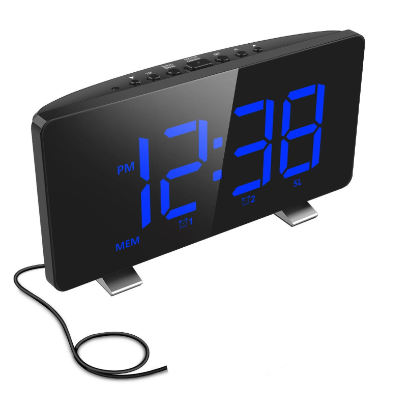 Digital Alarm Clock Automatic Dimmer With Fm Radio Dual Alarms 6.7'' Led Screen Usb Port For Charging Alarm Clocks & Clock Radios