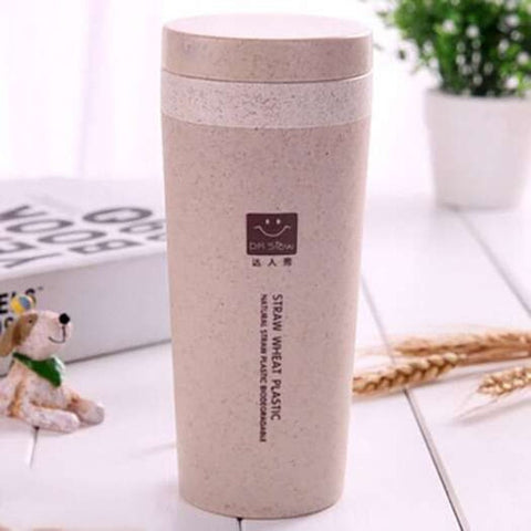 Wheat Straw Double Deck Vacuum Cup Cover Band Environmental Protection Beige