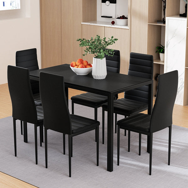 Artiss Dining Chairs And Table Set 6 Of 7 Wooden Top Black
