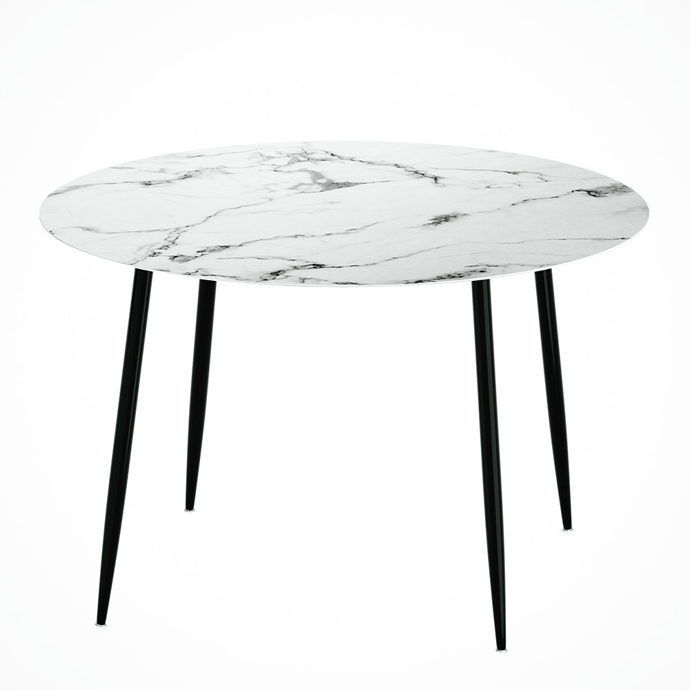 Artiss Dining Table Round With Marble Effect Metal Legs 110Cm White Dining Tables