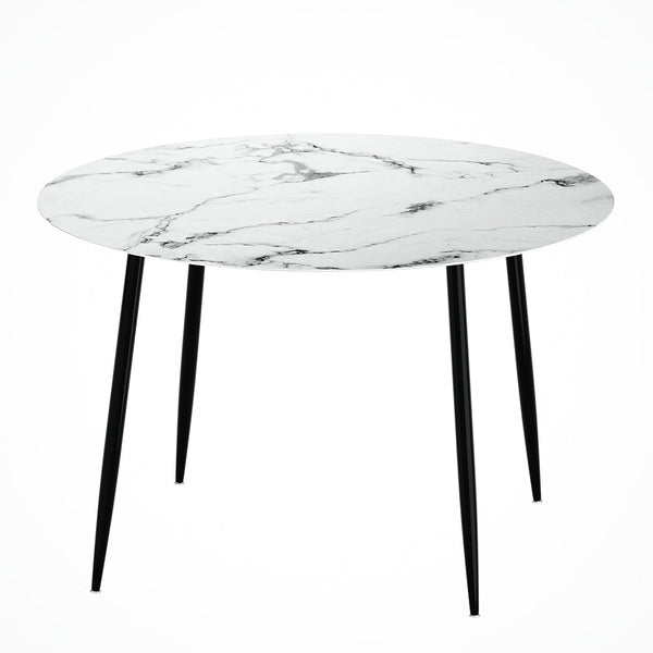 Artiss Dining Table Round With Marble Effect Metal Legs 110Cm White Dining Tables