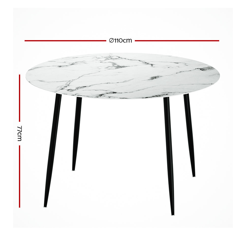 Artiss Dining Table Round With Marble Effect Metal Legs 110Cm White ...