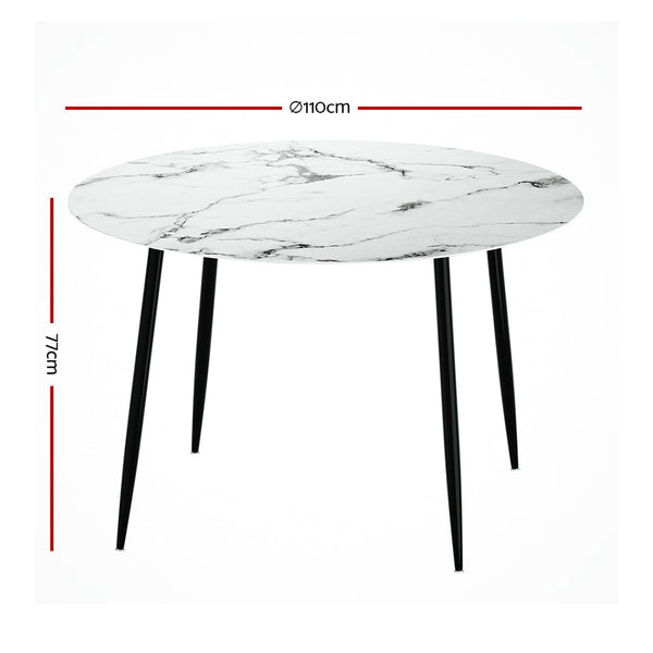 Artiss Dining Table Round With Marble Effect Metal Legs 110Cm White Dining Tables