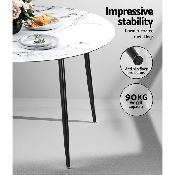Artiss Dining Table Round With Marble Effect Metal Legs 110Cm White Dining Tables