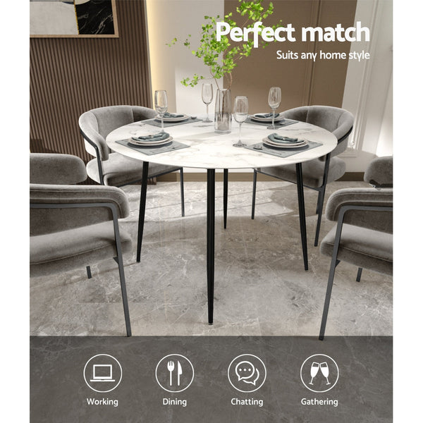 Artiss Dining Table Round With Marble Effect Metal Legs 110Cm White Dining Tables