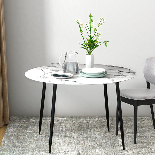 Artiss Dining Table Round With Marble Effect Metal Legs 110Cm White Dining Tables
