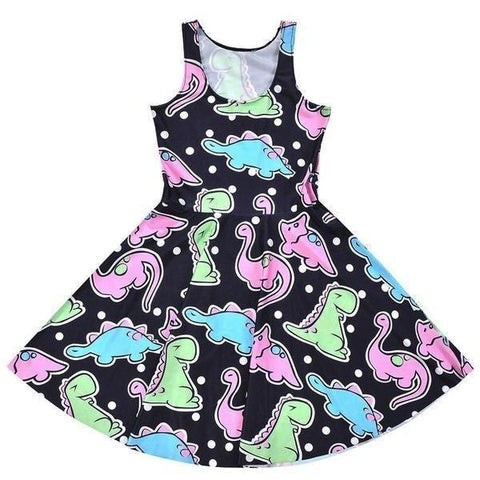 Digital Printing Dinosaur Kawaii Pleated Dresses Summer Fashion Clothing