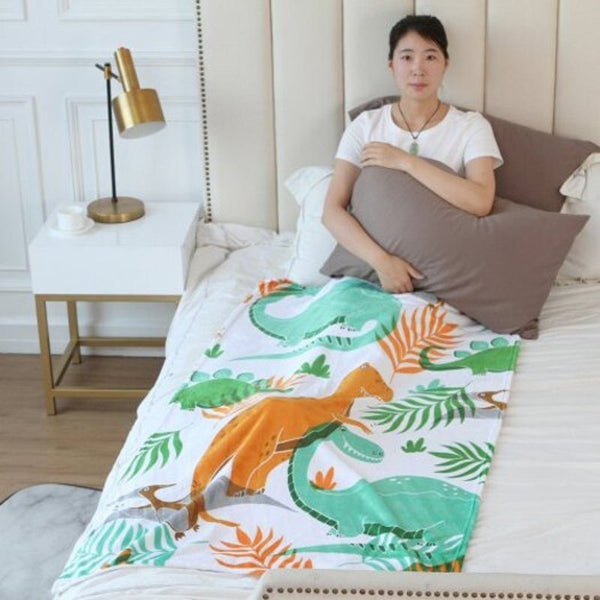 Dinosaur Pattern Double Sided Flannel Home Nap Warm Blanket Multi W27.6 X L39.4 Inch