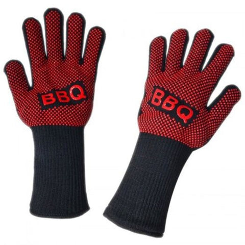 2Pcs 800 Degrees Heat Resistant Gloves Antiskid Fireproof Grill Oven Baking Red