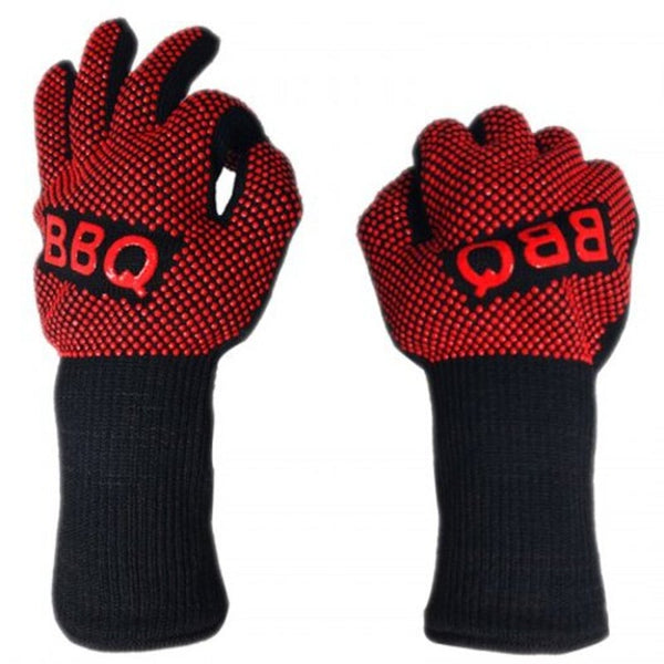 2Pcs 800 Degrees Heat Resistant Gloves Antiskid Fireproof Grill Oven Baking Red