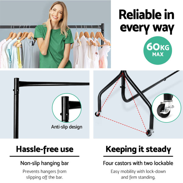 Artiss 6Ft Clothes Racks Metal Garment Display Rolling Rail Hanger Airer Stand Portable Garment Racks