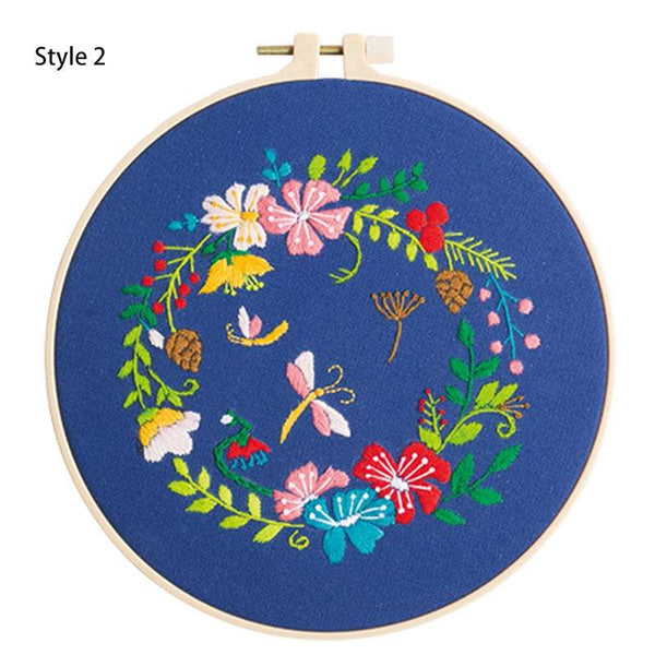 Art Crafting Materials Diy Cross Stitch Embroidery Starter Kit With Bamboo Hoop Pattern Needlework