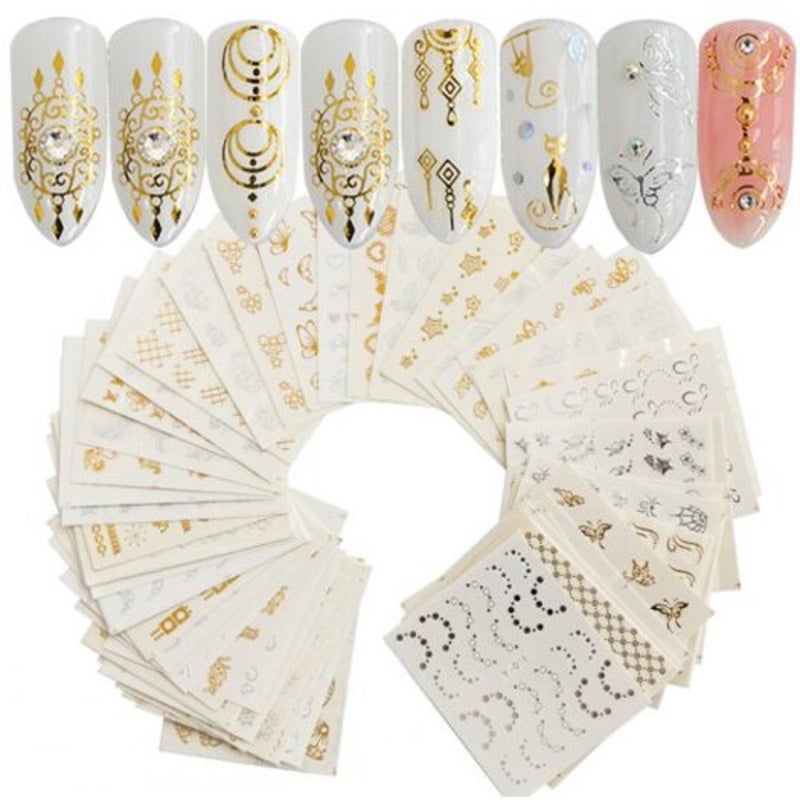 Diy Decoration Nail Sticker Gold And Silver Embossed 30Pcs Multi B 2D Nail Art Design