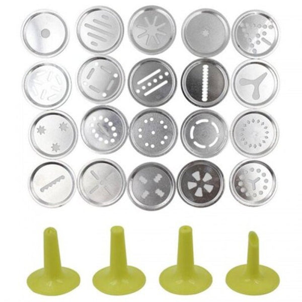 Diy Manual Cake Biscuit Machine Tool Cookie Mould 20 Pieces Piping Different Molds Nozzle Silver