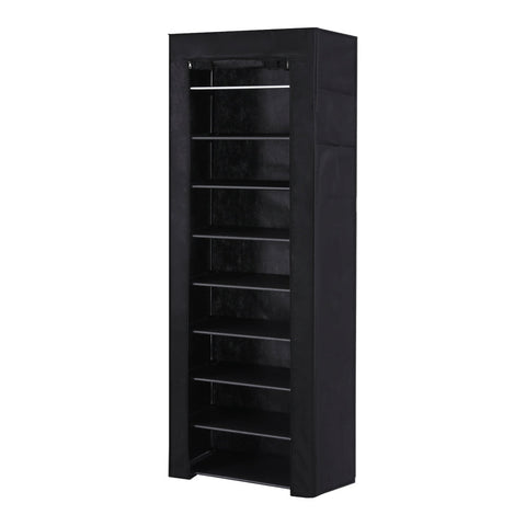 Artiss Shoe Rack 10 Tier 27 Pairs Removable Cover Black Shoe Racks