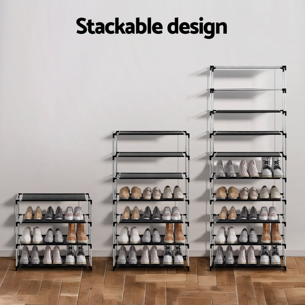 Artiss Shoe Rack 10 Tier 27 Pairs Removable Cover Black Shoe Racks