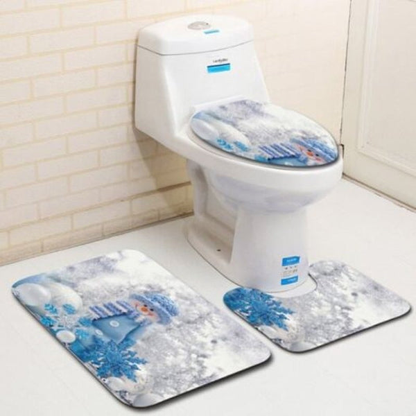 Dl2001 Christmas Snowman Bathroom Toilet Three Piece Floor Mat Door Carpet Multi Bath Mats Rugs & Toilet Covers