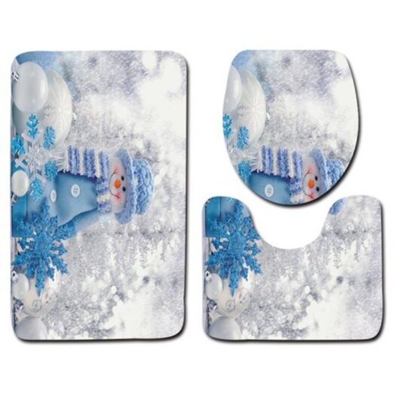 Dl2001 Christmas Snowman Bathroom Toilet Three Piece Floor Mat Door Carpet Multi Bath Mats Rugs & Toilet Covers