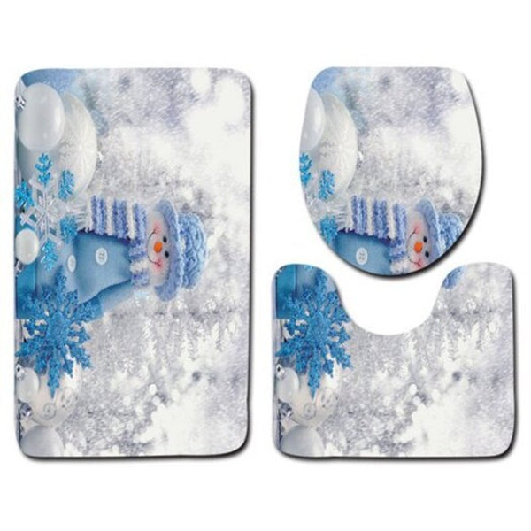 Dl2001 Christmas Snowman Bathroom Toilet Three Piece Floor Mat Door Carpet Multi Bath Mats Rugs & Toilet Covers