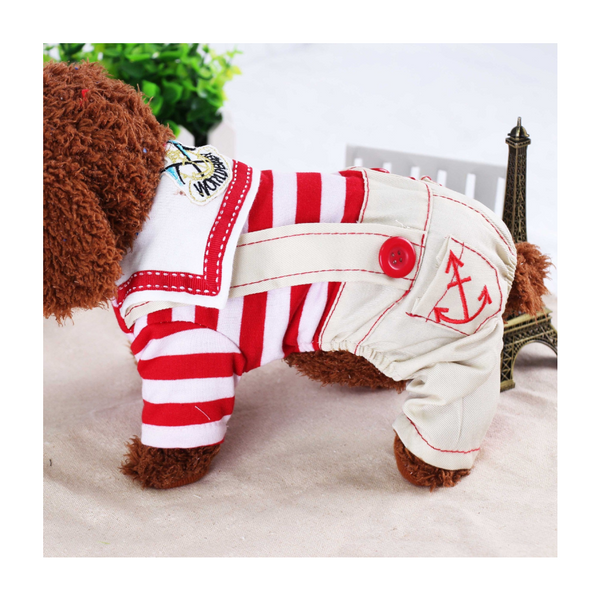 Red Cute Sailor Dog Outfit Striped Shirt & Anchor Overalls For Small Dogs (Size : ) Dog Clothing & Shoes