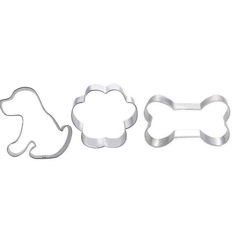 3Pcs Metal Cookie Cutter Paw Dog Puppy Bone Design Cookie Cutters