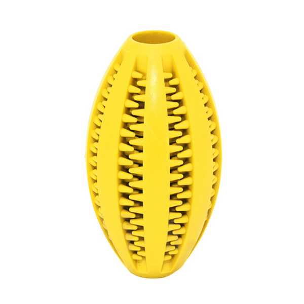 Dog Chew Toy Rubber Ball Treat Dispenser Dental Cleaning Training Play Yellow Spherical (Large) Dog Toys