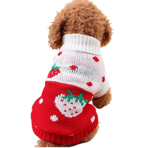 Dog Coat Sweater Classic Turtleneck Knit Warm Winter Clothes Cute Strawberry Heart Pattern Perfect For Small And Medium Dogs Red Size Dog Clothing & S