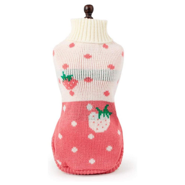 Dog Coat Sweater Classic Knit Turtleneck Warm Winter Clothes Adorable Strawberry Heart Pattern Perfect For Small And Medium Dogs Pink Size L Dog Cloth