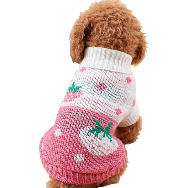 Dog Coat Sweater Pullover Classic Turtleneck Knit Warm Winter Clothes Cute Strawberry Heart Pattern Perfect For Small And Medium Dogs Pink Size Dog Cl