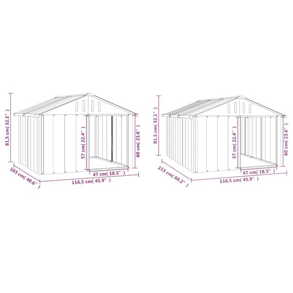 Dog House Anthracite Galvanised Steel Dog Kennels