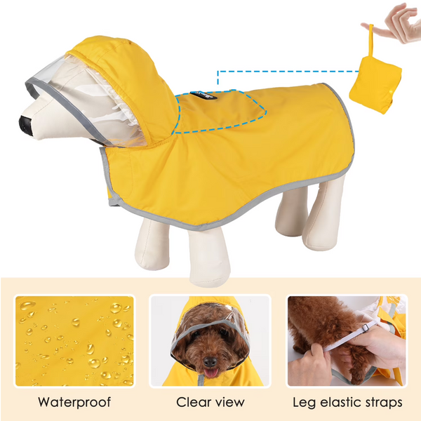 Dog Raincoat Adjustable Transparent Hood Double Layer Reflective Stripes Storage Compartment Poncho Size Large Dog Clothing & Shoes