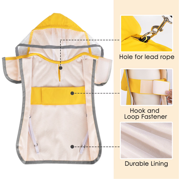 Dog Raincoat Adjustable Transparent Hood Double Layer Reflective Stripes Storage Compartment Poncho Xxl Dog Clothing & Shoes
